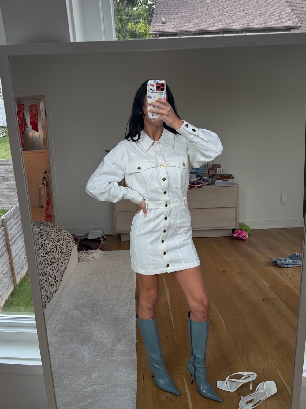 White Button-Front Shirt Dress NEW